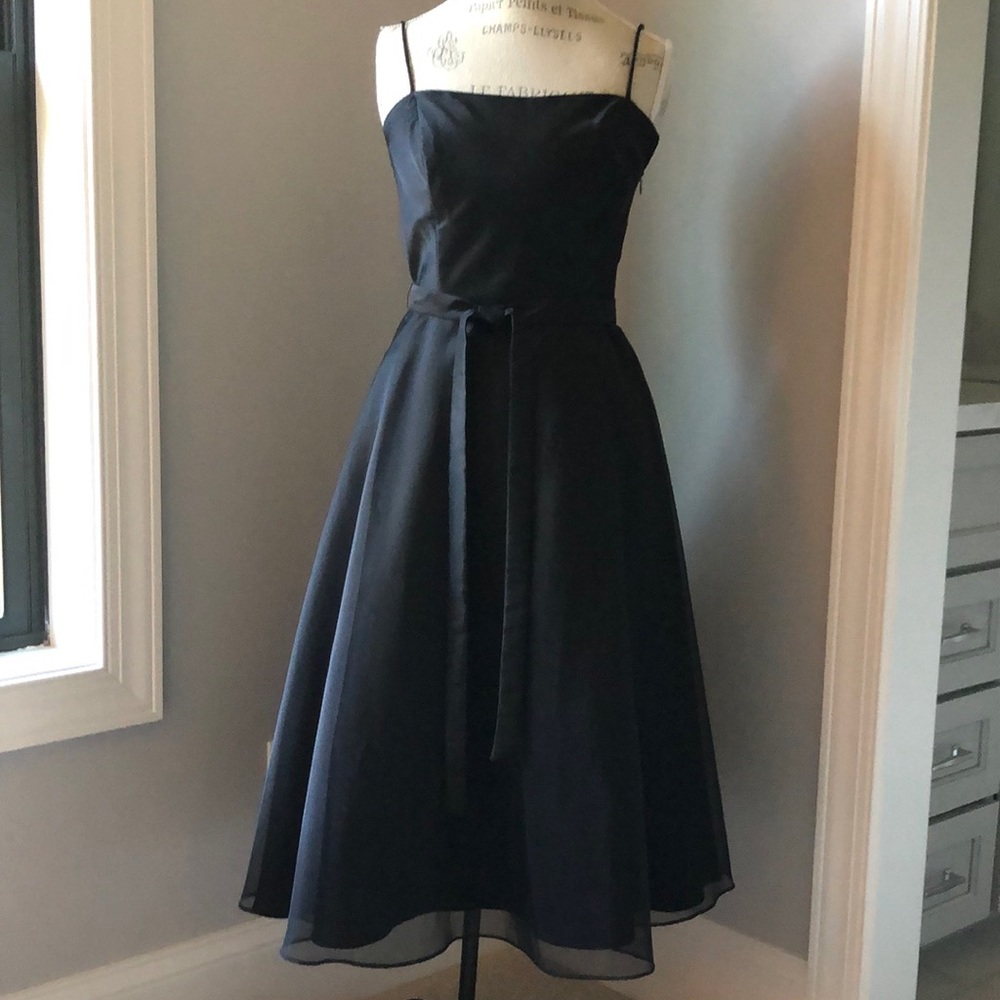 LIKE NEW Night Way Collections Black Cocktail Dress with Spaghetti Straps & Belt